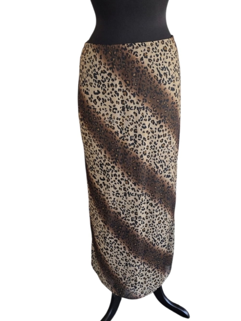 Vintage 90s Leopard Print Maxi Skirt - Beige and Brown Kathie Lee Stretchy Long